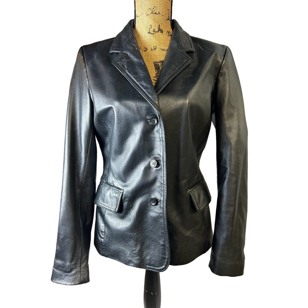 Clio Vintage Black Leather Womens Jacket Womens Size 8